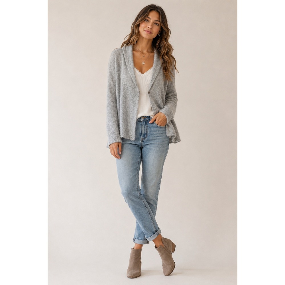Moth Anthropologie Alpaca Wool Hooded Cardigan Gray Boho Sweater Small